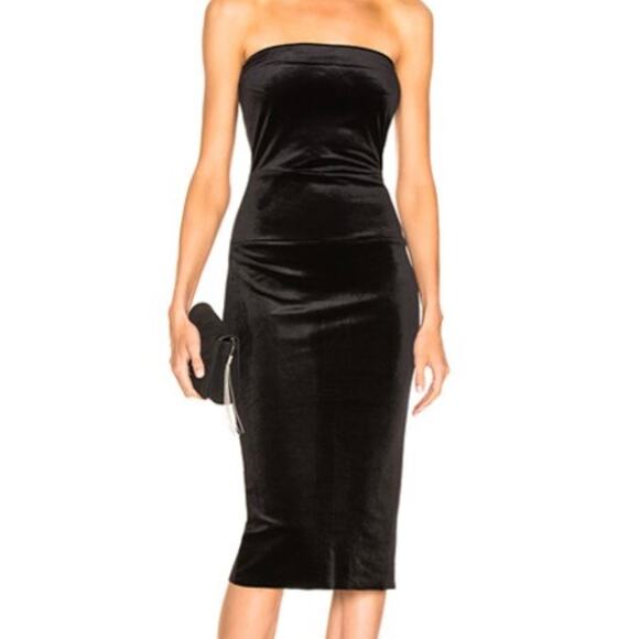 TRIXXI | Strapless Black Velvet Midi Waist Seam Semi Formal Dress Gown | Large - Picture 1 of 8